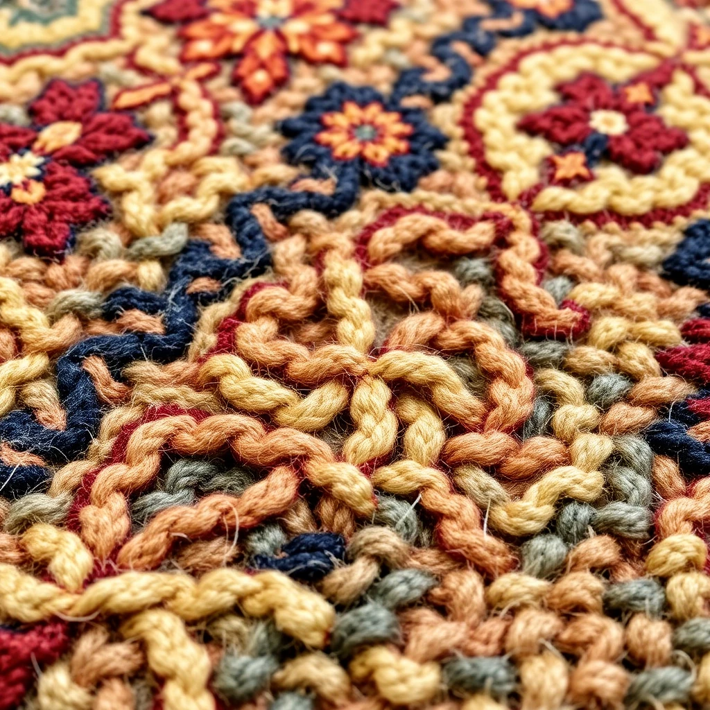Close-up detail of hand-woven Persian carpet